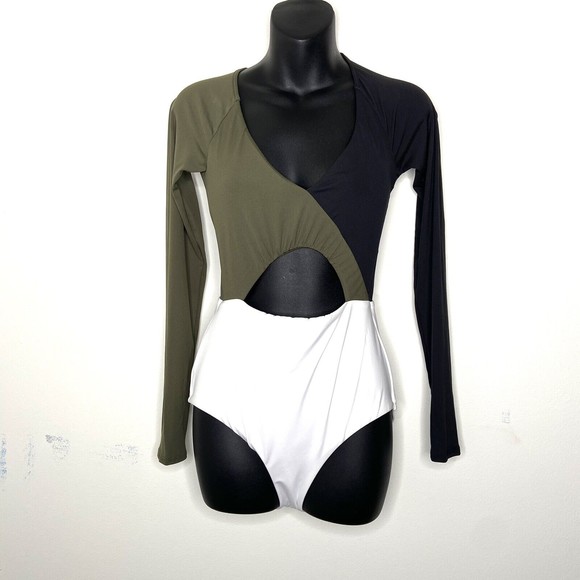 SANCTUARY Color Block Long Sleeve One Piece Cutout Swimsuit Women’s Small ($119) - Picture 2 of 11